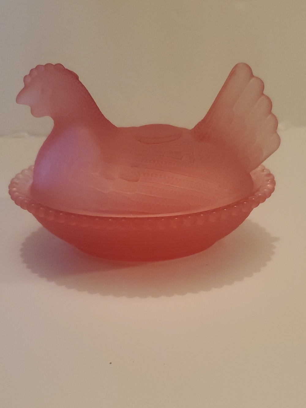 Pink Glass Hen on Nest Dish